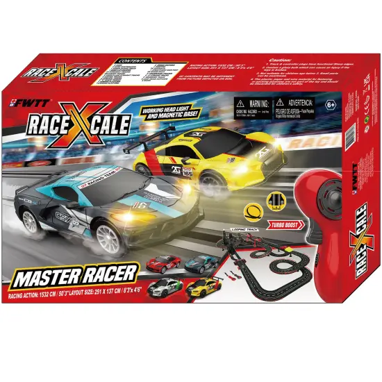 RaceXCale: Master Racer - 1:43 Scale G5 & G6 Slot Car Track, Electric Power Toy Set, 8'3" x 4'6", 4 Magnetic Cars w/ Head Lights, 2 Speed Controllers {3}