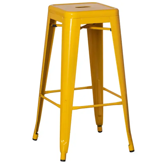 Basicwise 30-inch Backless Metal Bar Stool Stackable Heavy-Duty Counter-Height Chair for Home Bars Patios Kitchen Islands Cafes Restaurants Bistros and Dining Areas for Indoor & Outdoor Use Yellow Single {8}