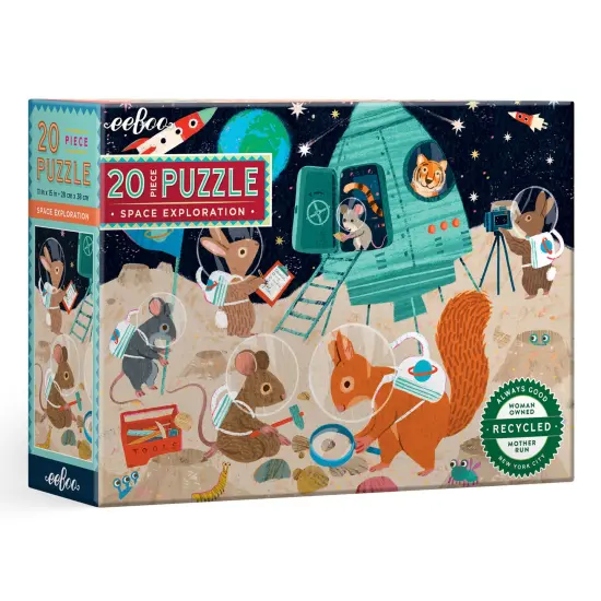 eeBoo: Space Exploration - 20 Piece Puzzle - 15 x 11" Kids Jigsaw, Oversized Glossy High-Quality Pieces, Animals On The Moon, Preschool Puzzle, Age 3+ {1}