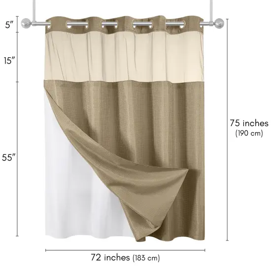 Americanflat 72x75 Hookless Waffle Pattern Shower Curtain - Water-Resistant Long Shower Curtain with Sheer Panel, Snap-In Liner, and Grommets {2}