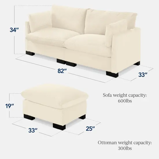 Best Choice Products 82in Modular Sectional Pillowtop Sofa w/ Ottoman & Storage Ivory {2}