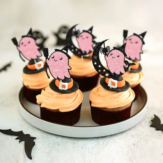 24 Pieces Pink Halloween Cupcake Toppers Pink Ghost Little Boo Cake Toppers Decorations for Pink Girl Halloween Birthday Baby Shower Party Supplies {4}