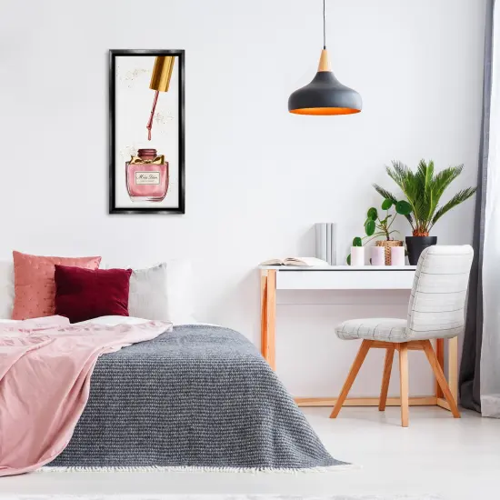 Stupell Industries Makeup Nail Polish Brush Gold & Pink Framed Floater Canvas Wall Art Black Floater Frame {2}