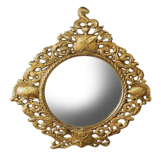 16 Inch Shield Design Brass Table Top Mirror Brown {1}