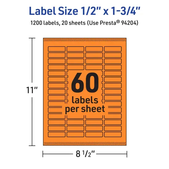 Avery Bright Orange Paper Labels, 0.5" x 1.75" Rectangle {5}