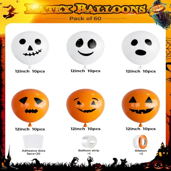 60Pcs Halloween Ghost Latex Balloons - 6 Styles (Orange White) {5}