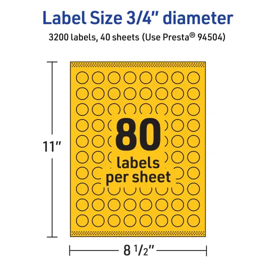 Avery Bright Yellow Paper Labels, 0.75" Diameter Round {5}