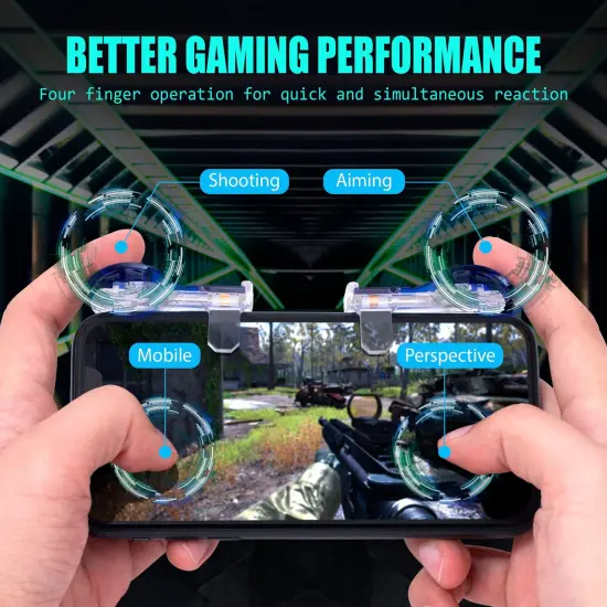 For PUBG Fortnite L1R1 Mobile Phone Game Controller Compatible with iPhone, Android, Silver Clear {2}