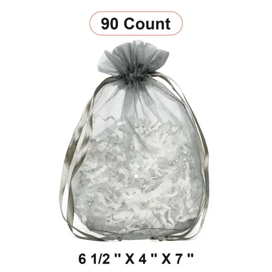 Wide Round Flat Bottom Organza Bags 6 1/2 '' X 4 '' X 7 '' for Party Gifts Pewter {1}