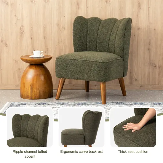 32.75"H Upholstered Tufted Accent Chair with Rubber Wood Legs Green {3}