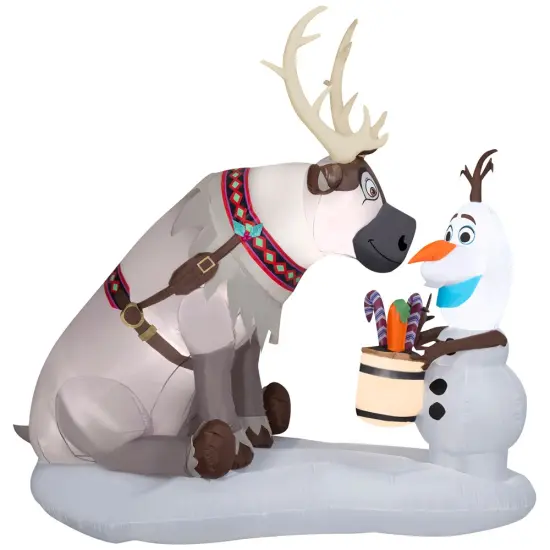 7' Gemmy Airblown Disney's Frozen Olaf and Sven w/ Cup of Candy Canes Yard Decoration 882556-33829 {1}