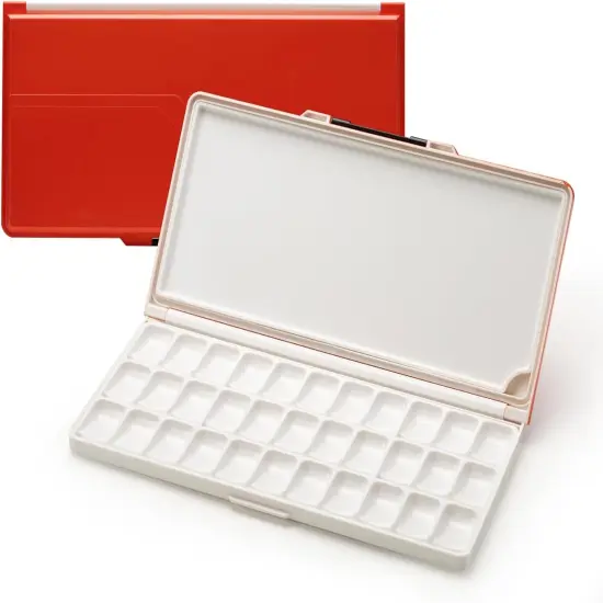 Watercolor Palette with Lid: 33 Wells Airtight Folding Paint Palette with Large Mixing Tray - Empty Acrylic Painting Art Pallet 12.5''x 6.5'' Red {5}