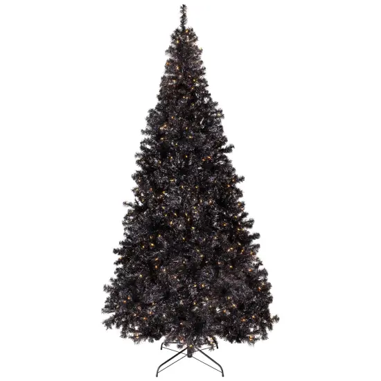 Northlight Pre-Lit Artificial Tinsel Halloween Tree - 9' - Black - Clear Lights {3}