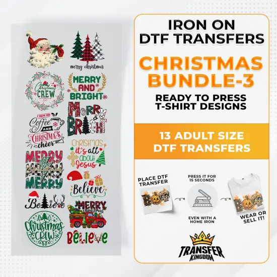 Iron on DTF Transfer Christmas Bundle 3 - 13 Best Seller T-shirt Designs Ready To Press {1}