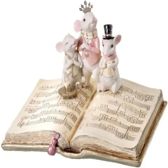 9" Resin Singing Mice on Music Book with Candle &ndash; Whimsical Christmas Figurine {1}