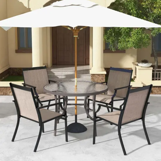 Costway 4 Pieces Patio Dining Chairs Large Outdoor Chairs Breathable Seat & Metal Frame Black/Coffee/Red {2}