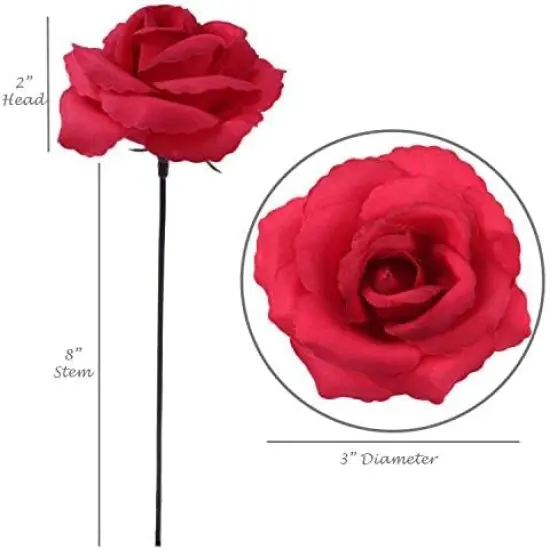 100-Pack: Dark Pink Silk Rose Picks, 8" Stems, 3" Wide, Floral Home by Artificial Flowers {3}