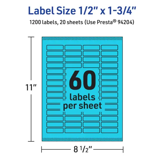Avery Bright Blue Paper Labels, 0.5" x 1.75" Rectangle {5}