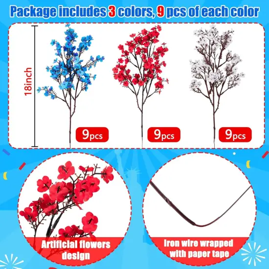 27PCS 4th/Fourth of July Decorations Artificial Flowers Red White Blue Patriotic Picks Berry Stems Independent Day Decor for Home Vase Table Centerpieces {3}