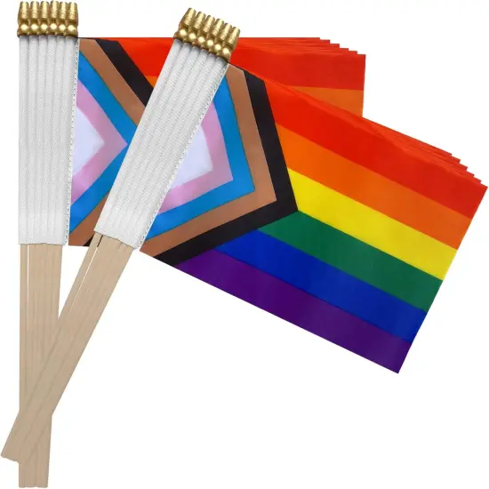 Progress Rainbow Gay Pride Stick Flag Small Mini Hand Held LGBT Flags,5x8 Inch,12 Pack {5}