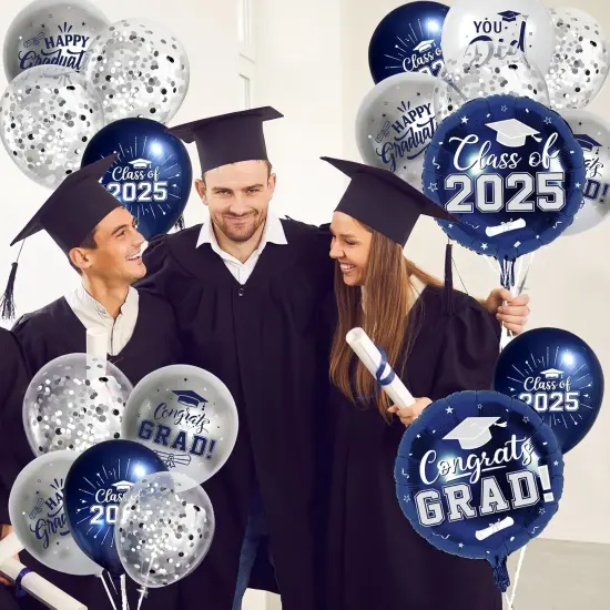 Navy Blue and Silver Graduation Balloons Graduation Decorations 2025, 51Pcs Grad Latex Balloons and Grad Foil Balloon with Confetti Ribbons Grad Party Decorations for College High School {4}