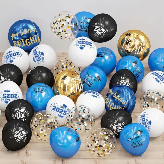 Graduation Blue and Gold Balloons 2025 - Grad Latex Confetti Balloons with Congrats Grad Foil Balloons for Graduation Party Decorations Supplies, 60Pcs {2}