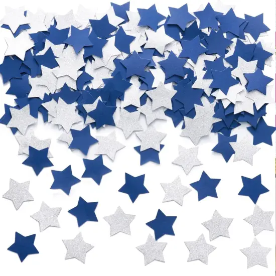 Blue and Silver Star Confetti Table Decoration for Birthday Graduation Winter Retirement Bachelor Theme Party,1.2 inch in Diameter,200 Counts {1}