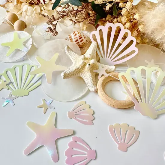 100Pieces Pearl Pink Mermaid Seashell Party Glitter PVC Confetti Seashell Pearls Birthday Decorations Starfish Table Confetti Ocean Party Decorations {5}