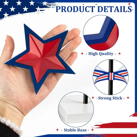 3 Pieces 4th of July Tiered Tray Decor Wood Star Set, Memorial Day Table Decorations, Rustic Patriotic Table Decorations {5}