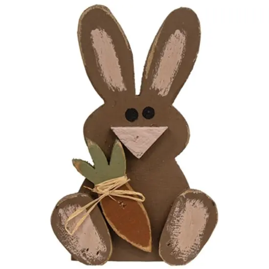 Decorative Wooden Sitting Bunnies with Carrot and Raffia Bow for Display 3 Asstd. {4}