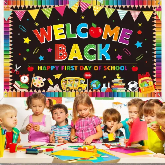 5X3Ft Welcome Back to School Banner Backdrop for Photography {3}