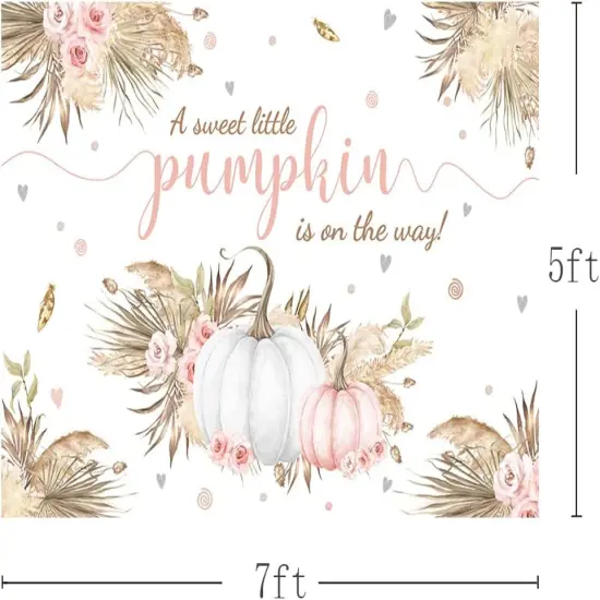7x5ft Autumn Boho Little Pumpkin Backdrop for Girl Baby Shower Fall Leaves {3}