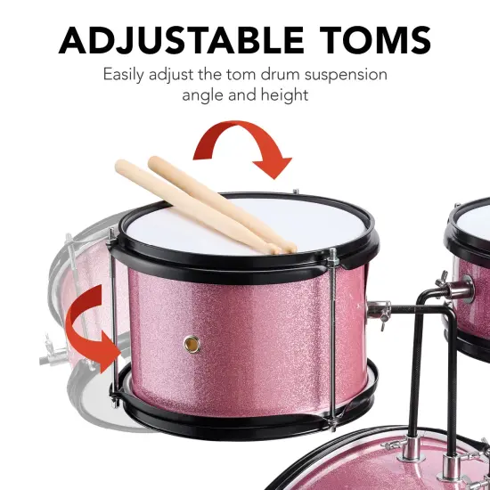 Best Choice Products Kids Beginner 3-Piece Drum, Musical Instrument Set w/ Sticks, Cushioned Stool, Drum Pedal Pink Sparkle {5}