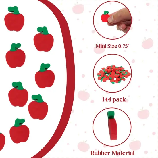 4E's Novelty 144 Mini Apple Erasers Bulk Welcome Back to School Gifts for Students First Day of School, Teachers Classroom Supplies Stationary, Student Reward Prizes, Math Manipulatives Counters {5}