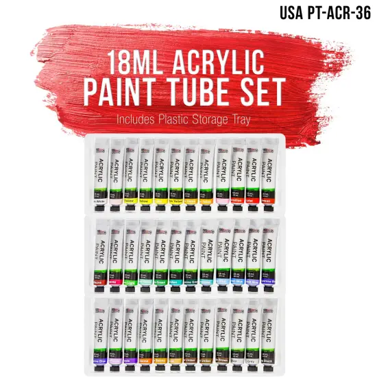 Professional 36 Color Set of Acrylic Paint in Large 18ml Tubes - Rich Vivid Colors for Artists, Students, Beginners - Canvas Portrait Paintings {2}
