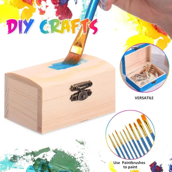 48 Pcs Unfinished Wooden Craft Boxes with 40 Paintbrushes Small Wooden Boxes Treasure Chest with Lid and Clasp Wood Storage Box for DIY Baby Shower Pirate Decor {4}