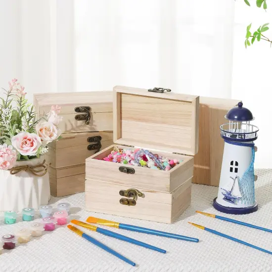24 Pack Unfinished Wood Box with Hinged Lid, 6 x 4 x 2 Inch Storage Small Wooden Boxes for Craft Kids Christmas Gift Paint DIY Unpainted Jewellery Organizing Box Art Box {2}
