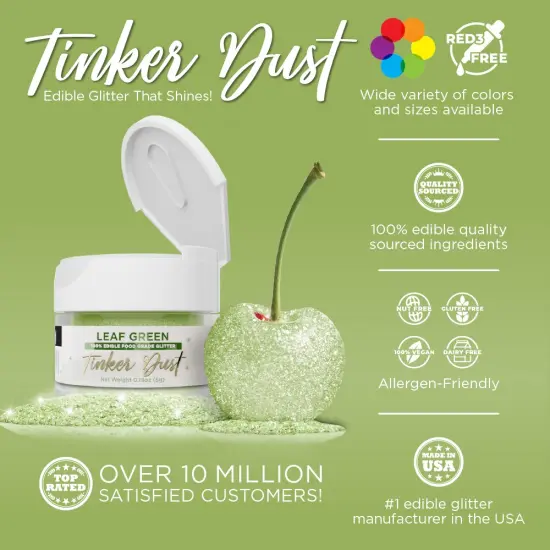 Bakell - Leaf Green Tinker Dust Edible Glitter (5g, 1x Jar) for Food, Desserts, and Beverages! {2}
