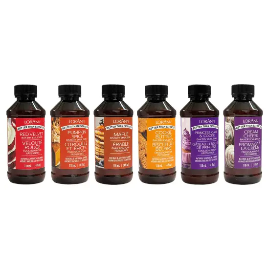 LorAnn Oils Bakery Emulsion Baker&rsquo;s Secret Variety Pack &ndash; Cream Cheese, Cookie Butter, Maple, Princess Cake & Cookie, Pumpkin Spice and Red Velvet - 4 ounce bottles {1}