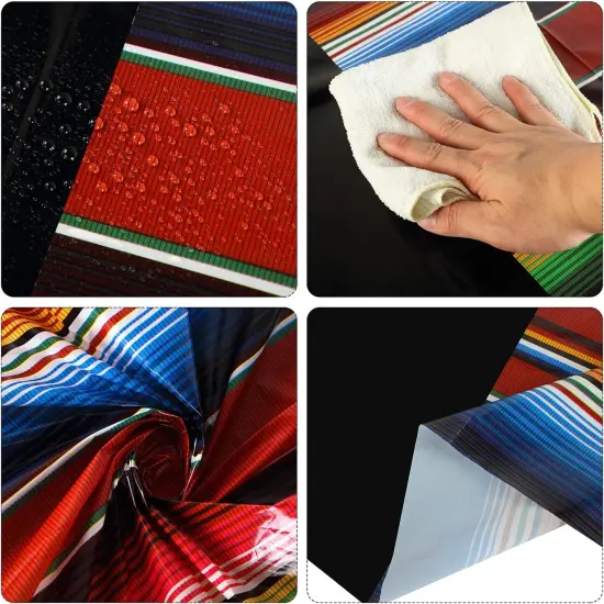 3 Pcs Mexican Fiesta Tablecloth 84 Inch Plastic Tablecover Waterproof Round Tablecloth Striped Serape Table Runner for Mexican Carnival Wedding Taco Party Decorations (Black) {3}