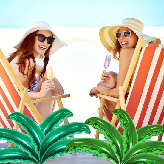 12 Pieces Large Palm Tree Leaves Balloons, Green Foil Mylar Coconut Tree Leaves Balloons for Birthday Baby Shower Decorations Hawaiian Luau Aloha Tropical Summer Beach Party Supplies {3}