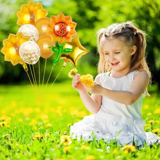 8PCS Sunflower Birthday Balloons Aluminum Foil Sunflower Shaped Mylar Balloons {3}
