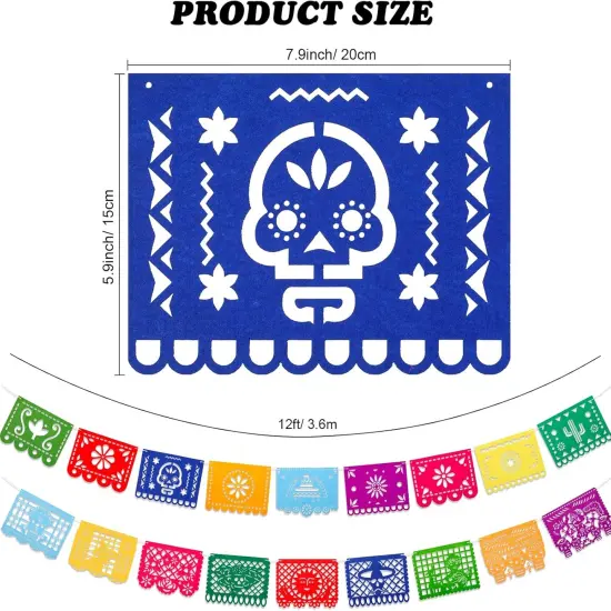 2pcs Mexican Fiesta Party Felt Banner Dia De Los Muertos Day of The Dead Fiesta Hanging Banner Cinco de Mayo Papel Picado Fiesta Banner Cino de Mayo Party Decorations(7.8 * 5.9 inch) {2}