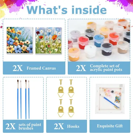 2 Pack Flower Paint by Number Framed, Flower Paint by Numbers for Adults Beginner, Adults Paint by Number Kits Flower {3}