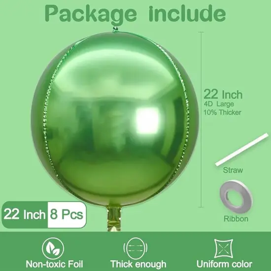 8 Pcs Gradient Green Balloons, 22 Inch Large 4D Round Metallic Chrome Foil Mylar Balloons for Birthday Party Decorations Christmas Baby Shower Engagement Spring Summer Jungle Green Party Supplies {2}