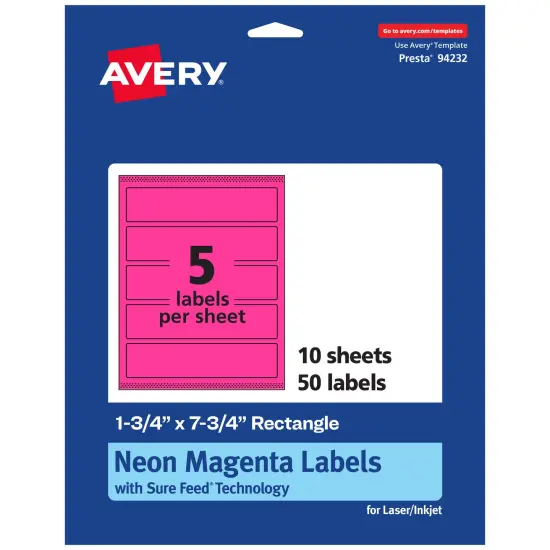 Avery Neon Magenta Paper Labels, 1.75" x 7.75" Rectangle {7}