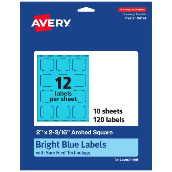 Avery Bright Blue Paper Labels, 2" x 2-3/16" Arched Square {7}