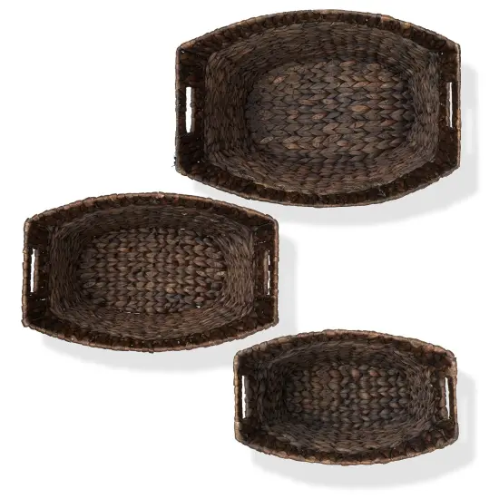 Casafield Set of 3 Stackable Oval Laundry Baskets with Handles, Woven Water Hyacinth Storage Totes for Throw Blankets, Bathroom, Bedroom, Living Room {6}