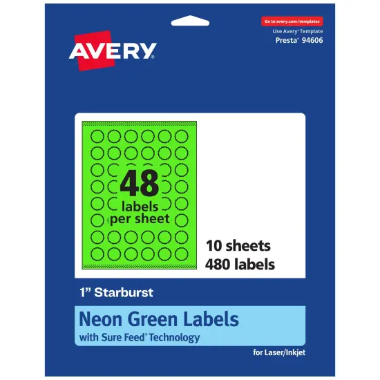 Avery Neon Green Paper Labels, 1" Starburst {7}