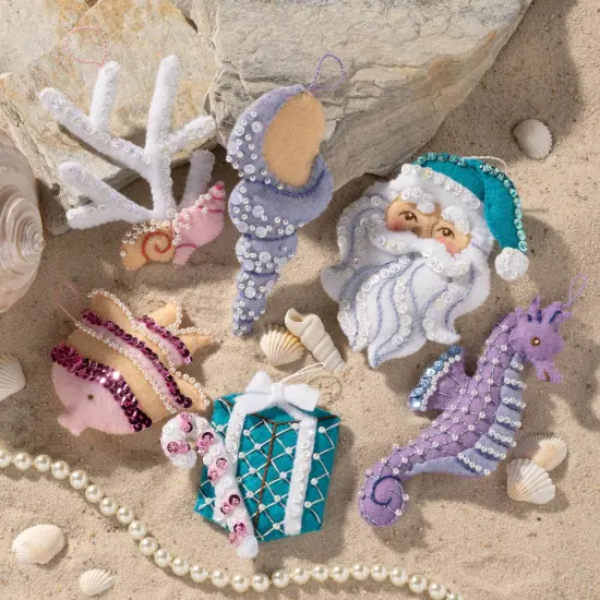 Bucilla Felt Ornaments Applique Kit Set Of 6-Santa's Sea Life {3}